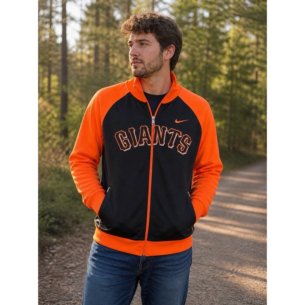 Nike San Francisco Giants Full Zip Track Jacket Size M Black Orange MLB Genuine